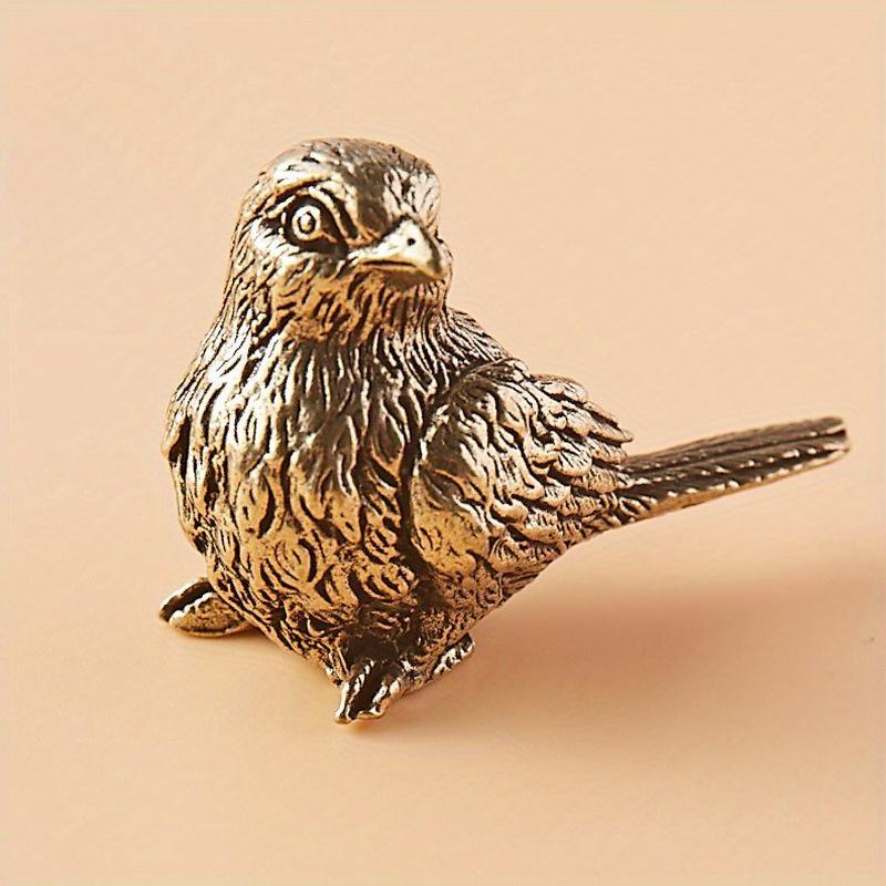 1 PC Vintage Solid Brass Jewelry Antique Small Sparrow Handle Piece Miniature Sparrow Tea Favor Antique Brass Bird Sculpture