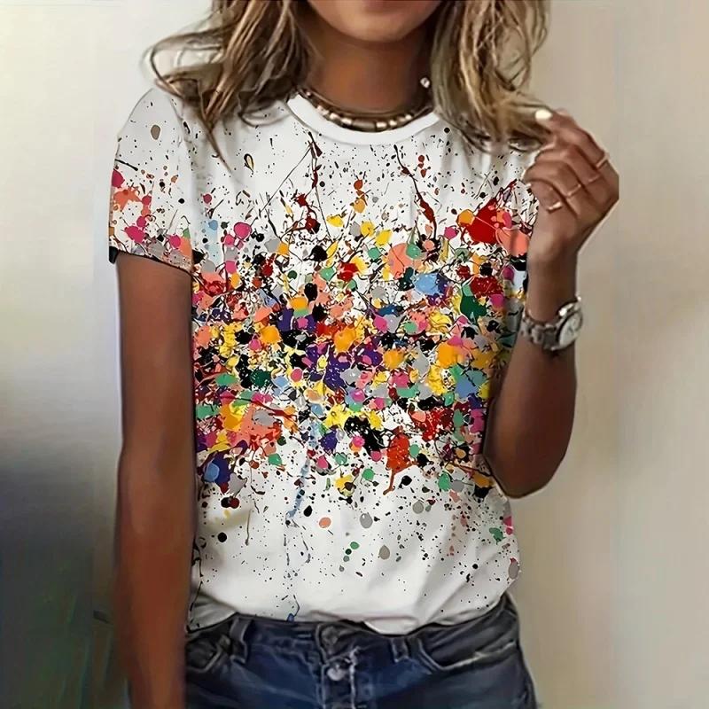 Girl Flower Pattern for Women Exquisite Ethnic 3D Printed Short Sleeves  Summer Casual Loose O-Neck Tops