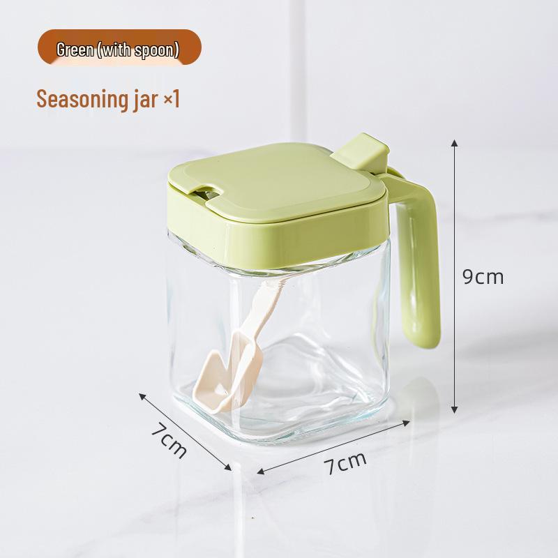 Glass Seasoning Box Set: Separate Storage for Salt, Sugar, MSG in Sealed Jars with Spoons