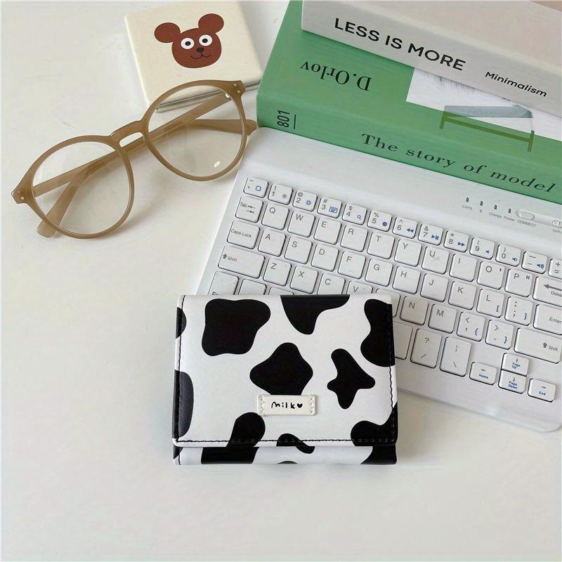 Women New Fashion Wallet Leather Cartoon Cow Cattle Short Ladies Multi-card Slot Coin Purses Cute Triple Fold Wallet