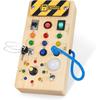 Montessori Wooden Busy Board with 8 LED Light Switches, Sensory Toys Light Switch Travel Toys for 1+ Year Old Baby and Toddler