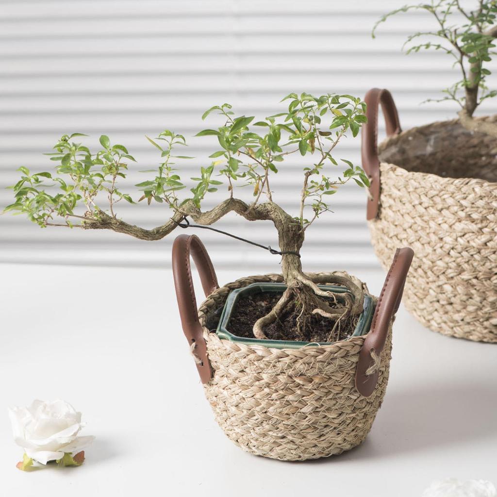 Woven Planter Basket with Handle Decorative Ornament Shopping Basket Plant Pot