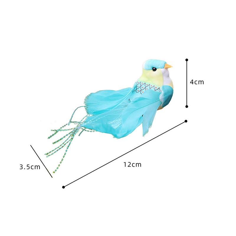 Simulated Long-Tailed Feather Bird Figurine Model Set Artificial Birds Ornament Colorful Feathered Home Garden Decoration