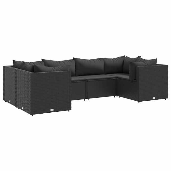 VidaXL Salon de jardin 6 pcs avec coussins Noir Résine tressée, ensemble de canapés d'extérieur, canapé d'angle de jardin, 3308251