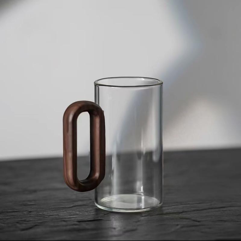 Premium 360ml Glass Water Cup with Wooden Handle High Borosilicate Heat-resistant Glass Coffee Mug Home Milk Tea Cup Office Drinkware 360ml