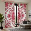 Set Of 2 Floral Curtains Pink Window Drapes White Background Semi Sheer Treatments Vintage Made Polyester