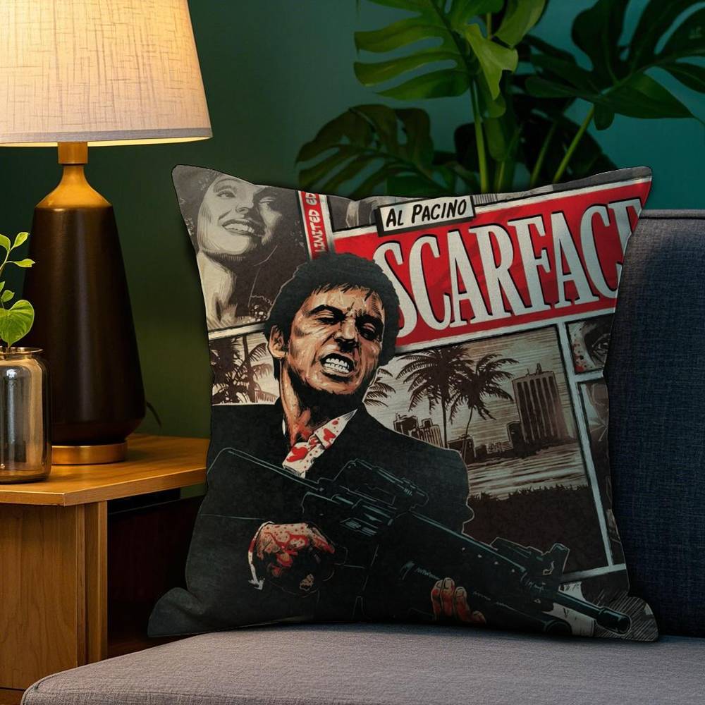Classic S-Scarface Movie Pillow Case Plush Fabric Soft Double Sided Print Sofa Cushion Cover Throw Pillow Covers