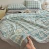Plaid Print Washable Cotton Summer Cooling Quilt Lightweight Breathable Machine Washable for Student Dorms Single Double Beds Air Conditioner Rooms