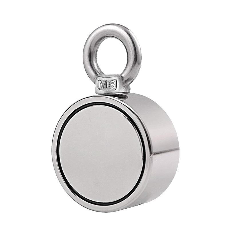 75mm 500KG Double-sided Fishing Magnets Round Hook Salvage Magnet Sea Fishing Equipments Holder with Ring 10M Rope