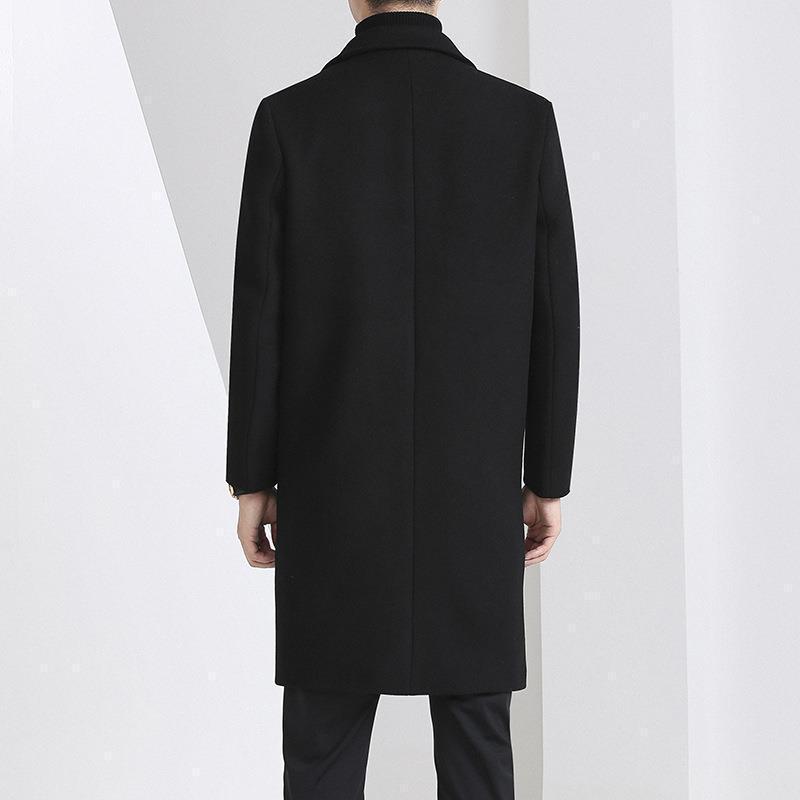 Men's 2025 Winter Korean Style Woolen Coat: Trendy Mid-Length Thick Thickened British Windbreaker