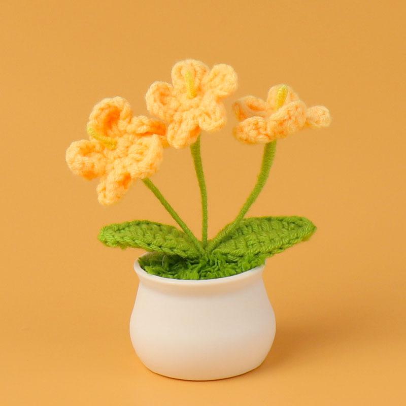 Hand-Knitted Wool Fake Flowers Set: Sunflower, Carnation, Tulip - Desktop Decor, Teacher/Student Gift, Everlasting Bouquet