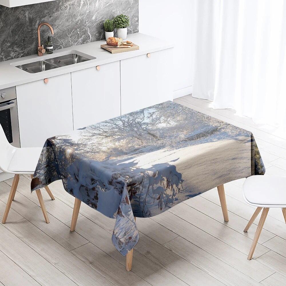 Winter Snow Tablecloth Beautiful  Anti-fouling Waterproof Rectangular Kitchen Table Home Decoration