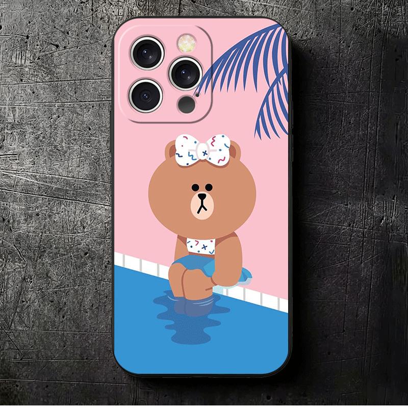 

Cartoon Bear B-Browns C-Conys Soft Phone Case for iPhone 16 16E 17 Air 15 Pro Max 14 Plus 13 Mini 11 12 7 Black Cover Back Shell iPhone 15 Pro