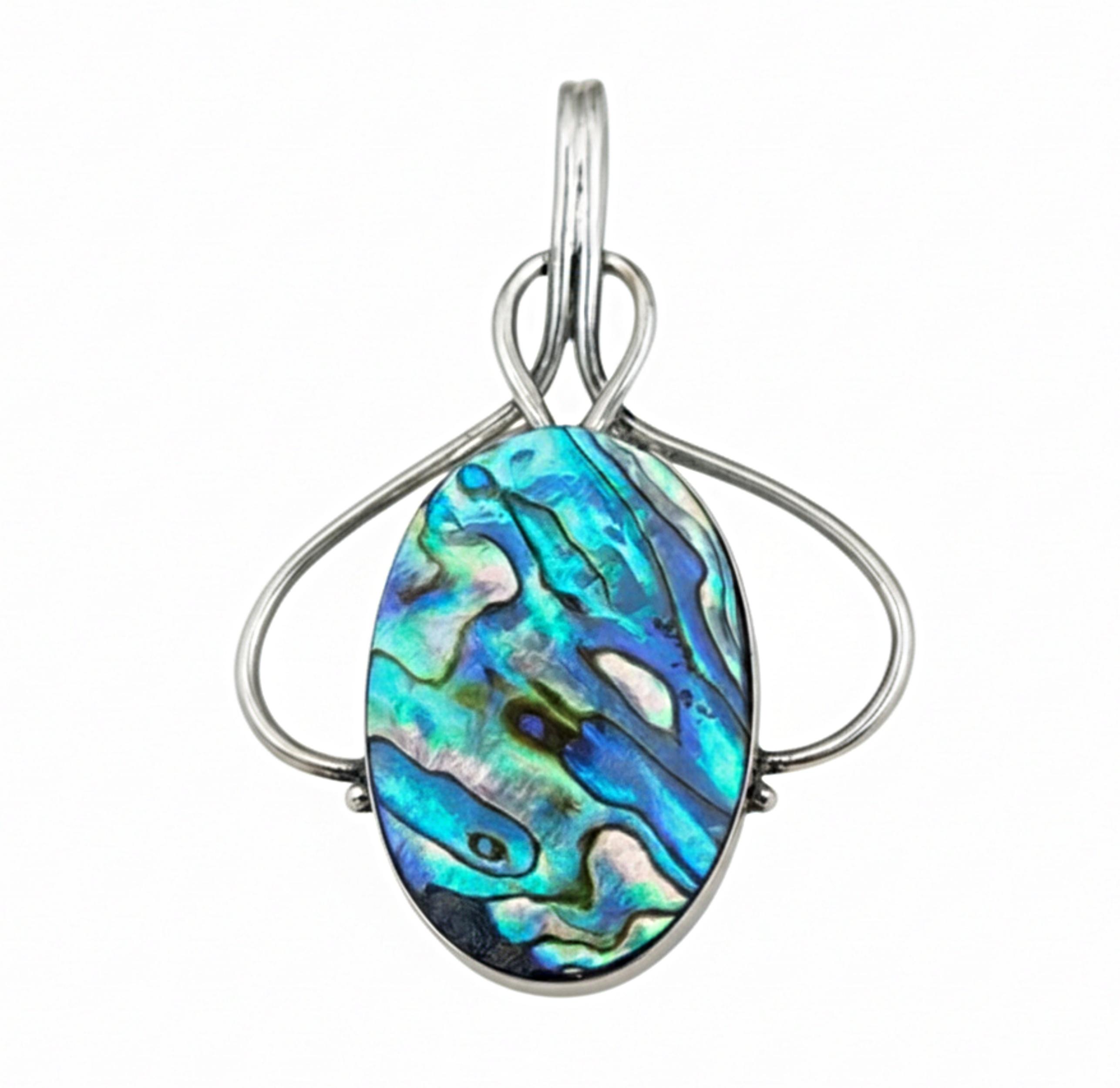 

Abalone Shell Pendant in 925 Sterling Silver, Multicolor Oval Cabochon Gemstone Jewelry for Women серебряный