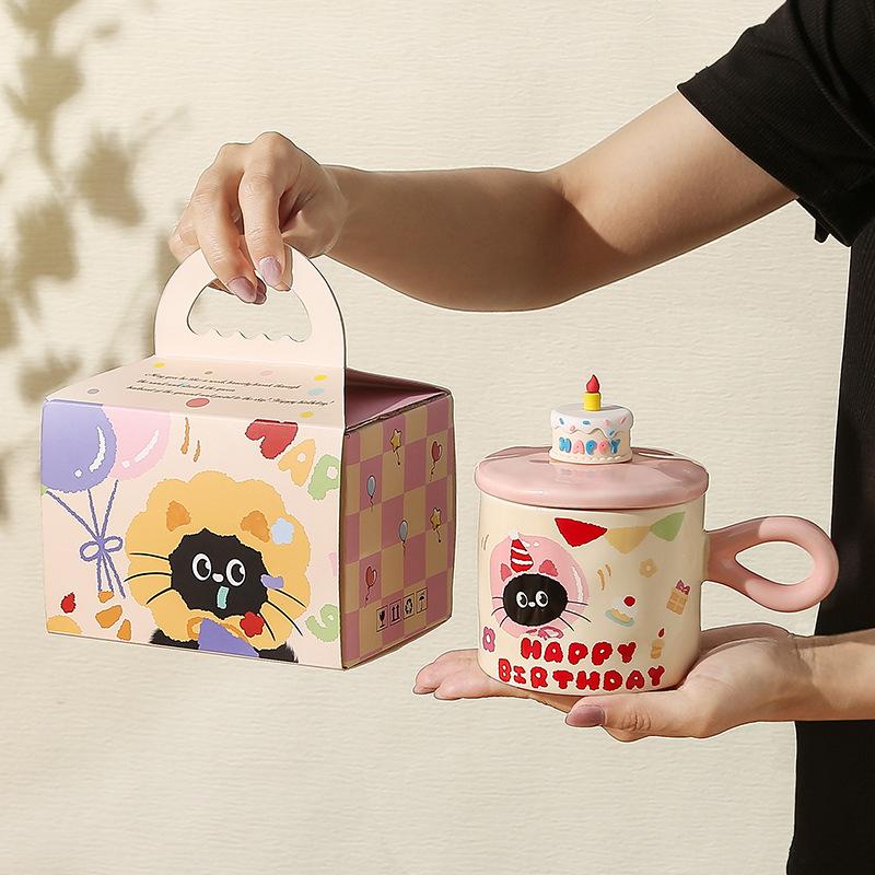 Cute Cat With Lid Couple Ceramic Water Cup Household Girl High Value Gift Box Cup Office Coffee Cup