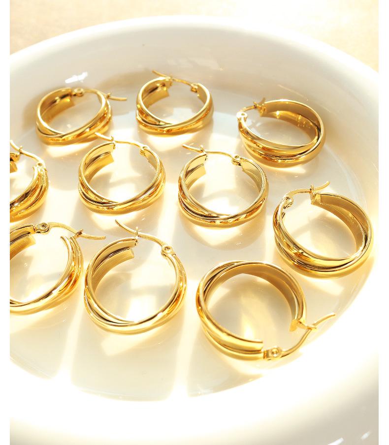 European & American Cold Style Double U-Shaped Titanium Steel Earrings, 18K Gold Plated, Women's Personality, Hong Kong Temperament - F375