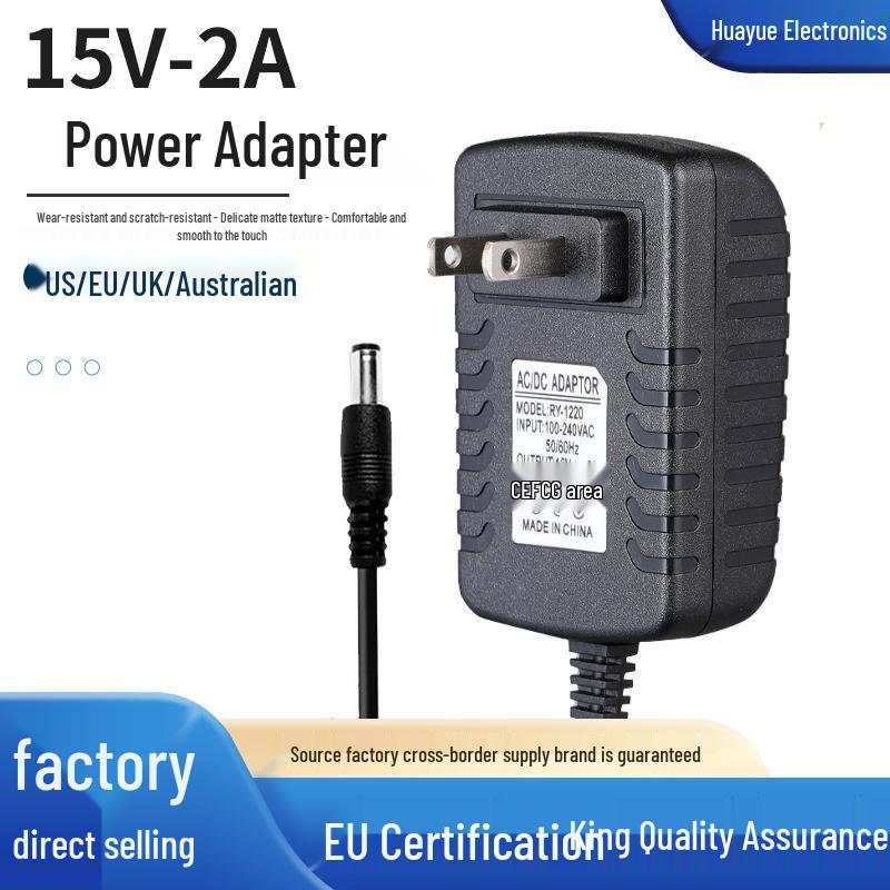 

15V 2A Power Adapter for Digital Photo Frame, Advertising Machine, Monitor, Switch, Trolley Speaker, and Charger