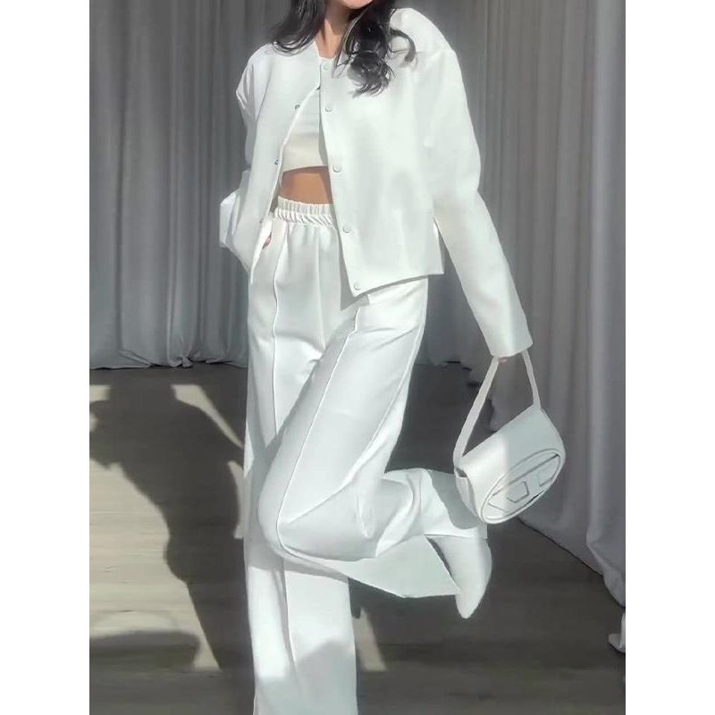 Fashion Cross-Border Women's Clothing Fall and Winter New Arrival Fashion Button Baggy Coat Plaid Easiest for Match Casual Pants Suit Women's Clothing