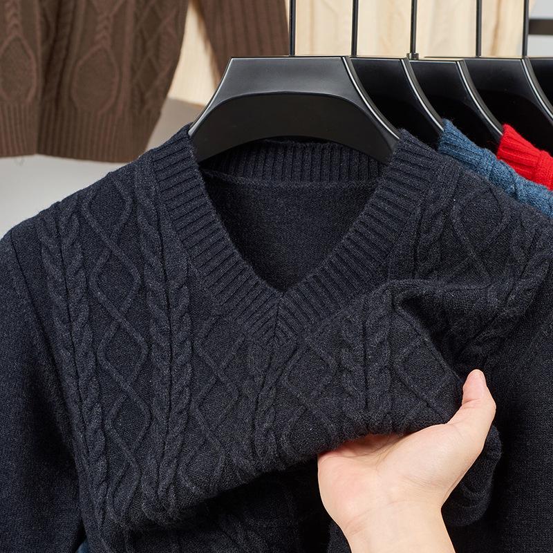 Men s Premium Autumn/Winter Thick Jacquard V-neck Cardigan for Middle-aged Business Casual Wear XXXL