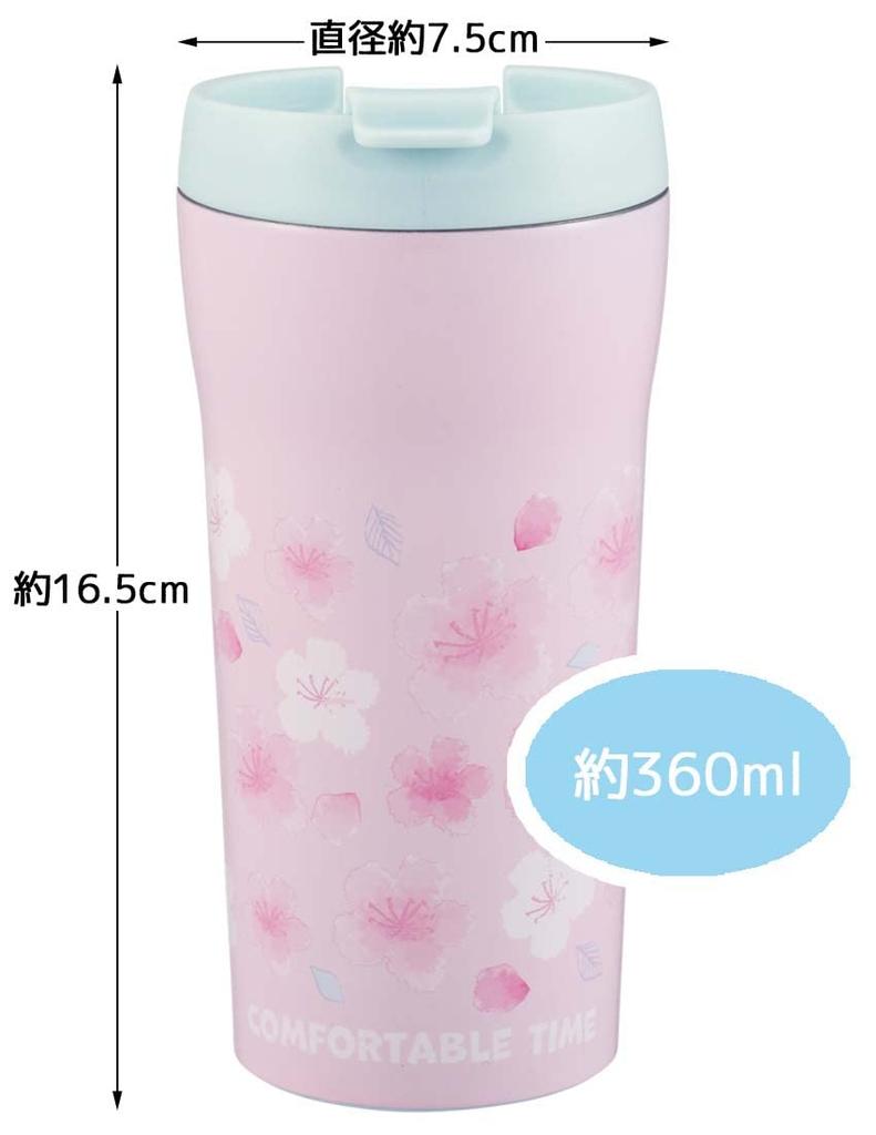 Skater Stainless Steel Mug, Cherry Blossom Pattern, Comfortable, 360ml, Convenience Store Coffee Compatible, SMV4-A