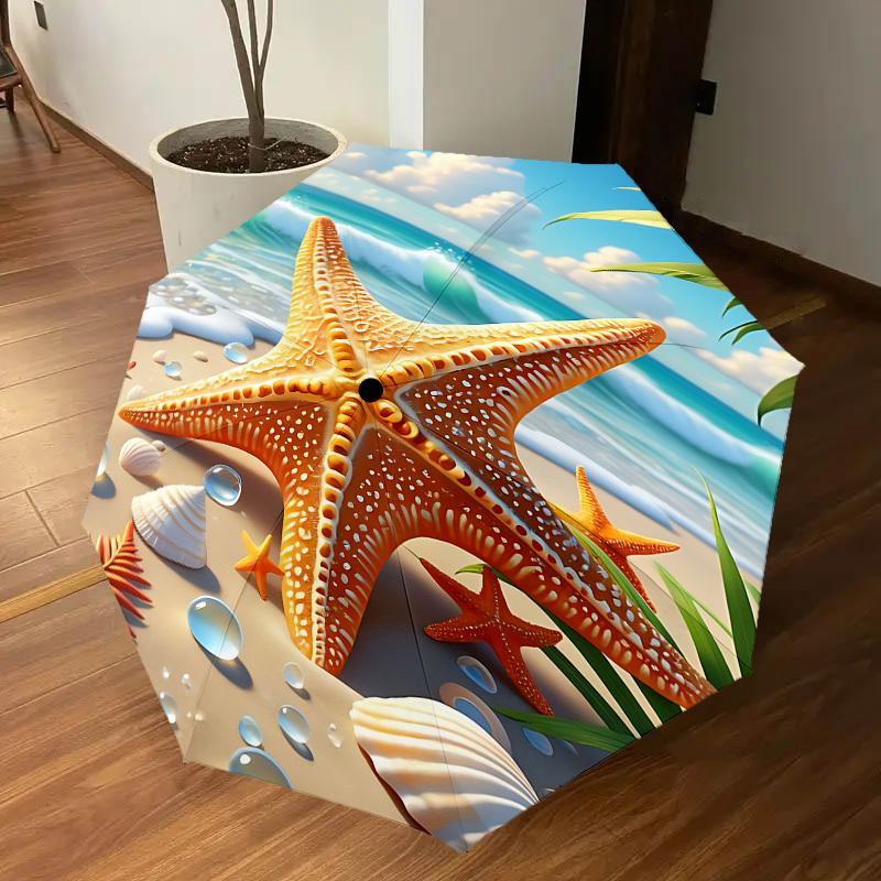 1 Stück Seestern Strandsonnenschirm - 8-Speichen verstärkt, Automatik-Öffnung, Leicht & Langlebig, Modeaccessoire für den Außenbereich, J0340
