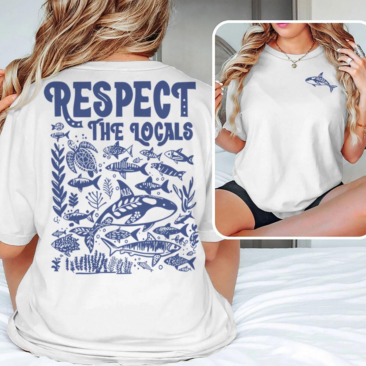 

Ocean Animal Vintage Print T Shirt Respect The Locals Ocean Beach Series Tshirts Women Short Sleeve Summer Vibes Tshirts 3XL