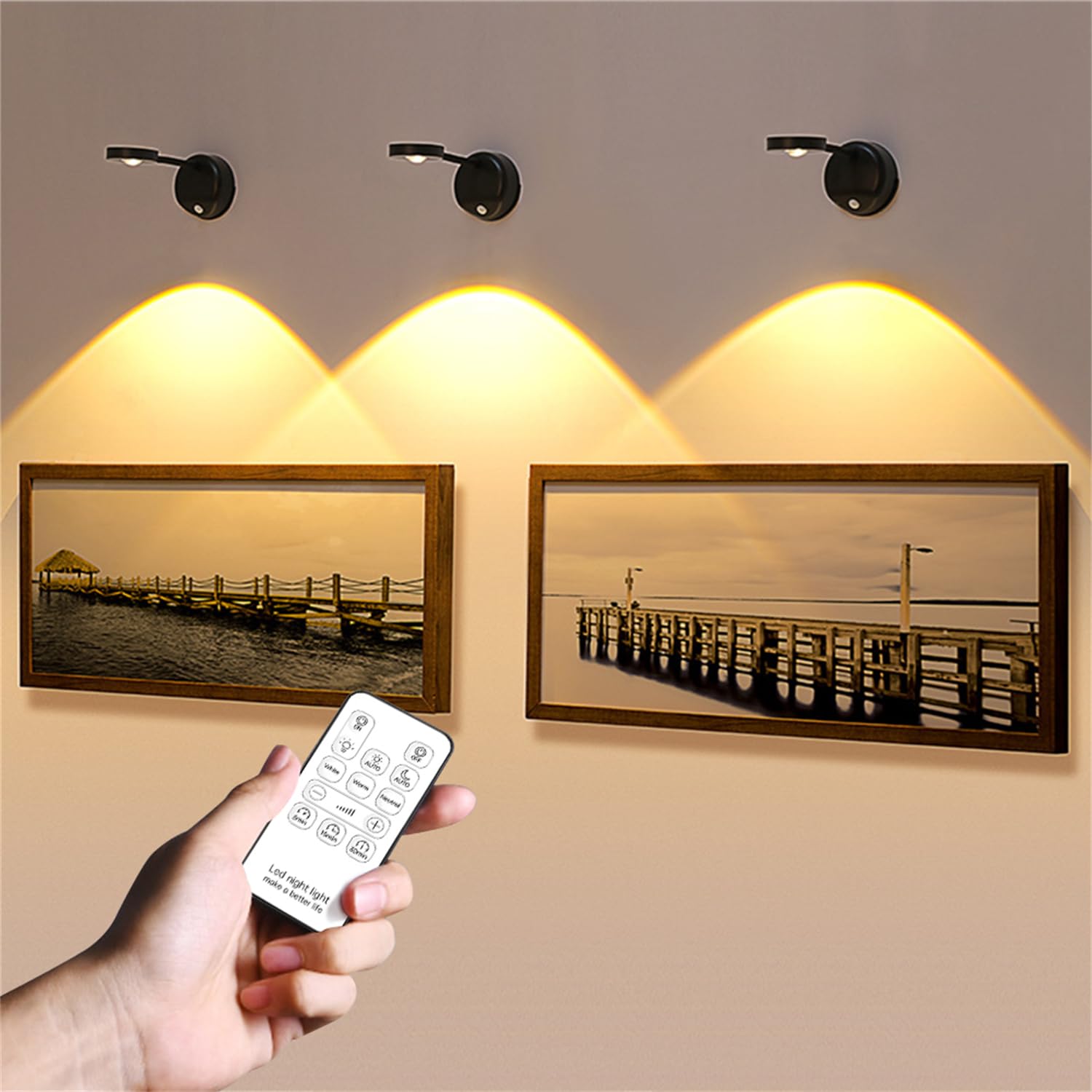 

Two 2000mAh Rechargeable Wall Picture Lights, Stylish Frame Lights, 3 Colors, Motion Sensor, LED, Ambient Lighting, USB Rechargeable, Dimmable, with