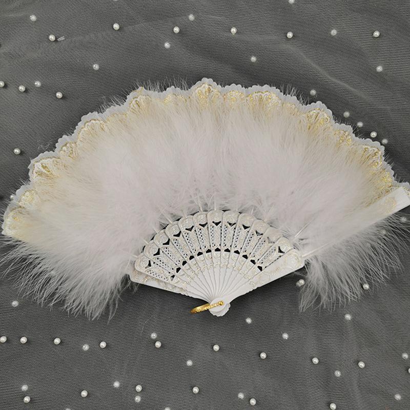 Lolita Feather Folding Fan Fairy Dark Gothic Court Dance Wedding Party Decor