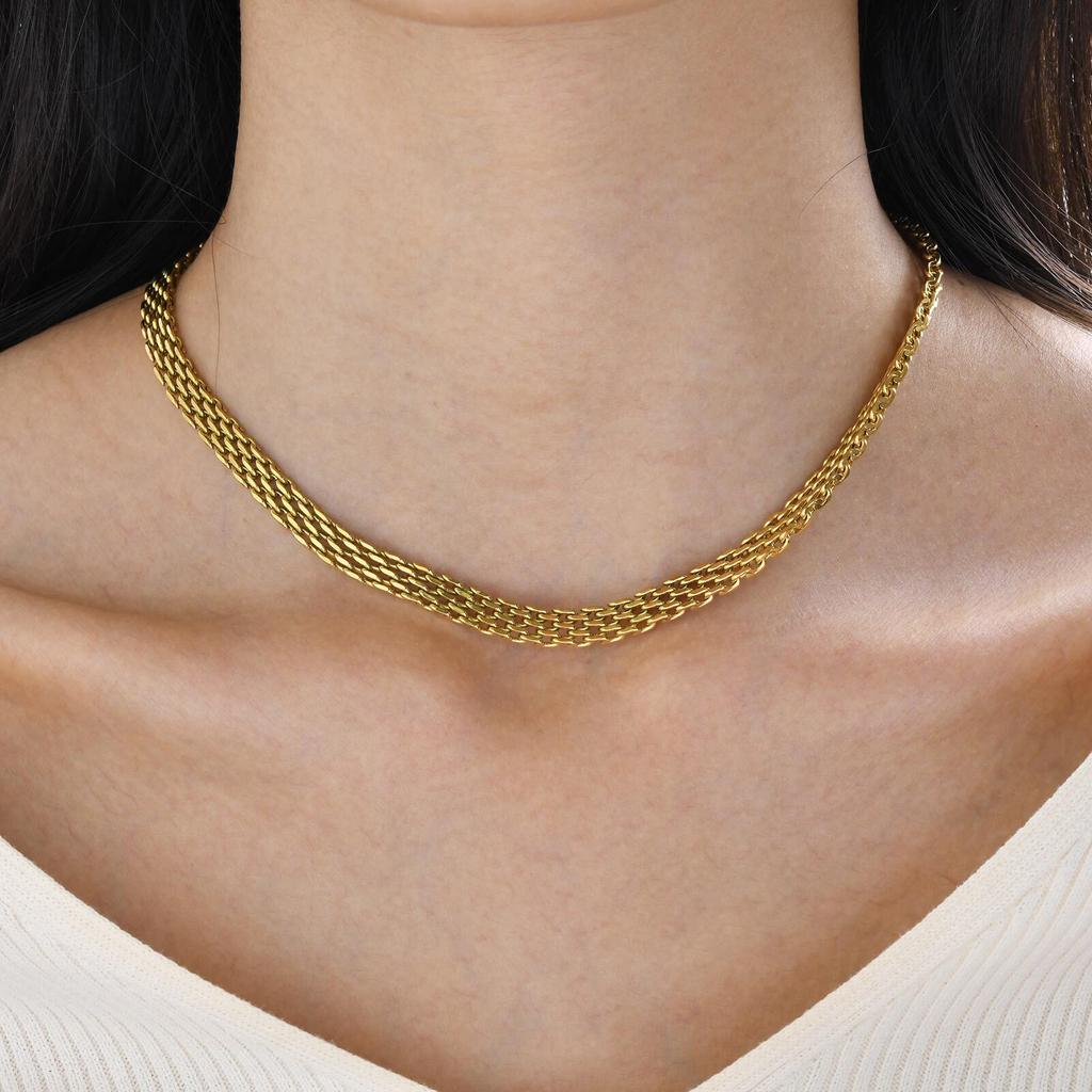 Vnox Klassischer Goldplattierter Choker aus Edelstahl, Trendiges Mehrfach-Kettenglied-Halskette für Damen, Täglicher Schmuck 40+5cm Länge