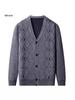 Men's Warm Plus Velvet Knit Cardigan for Middle-Aged and Elderly - Grandpa V-Neck Sweater