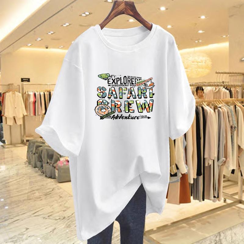 

Summer new letter printing short-sleeved t-shirt women s casual loose simple top bottoming shirt S