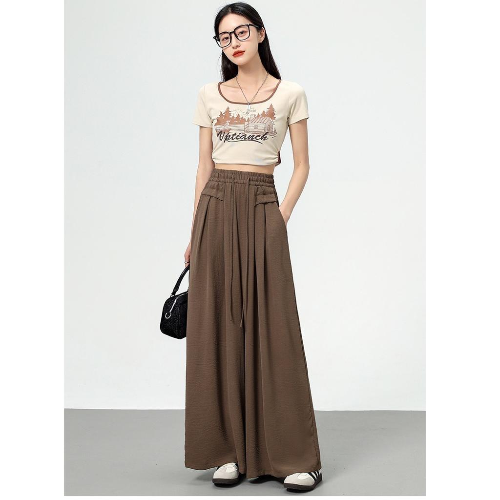 Nadměrná velikost v každém ročním období Elastický pásek Široké nohavice Kalhoty Vysoký Pas Dámské Kalhoty Šifon Volné Nadměrná velikost Móda Žena Neformální Kalhoty