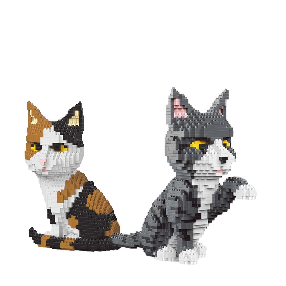 Haustier Katze Modelle Bausteine Spielzeug:Faszinierende Katzenausdrücke, Lustige Orange- & Kuhmuster, Kinderfreundlich, Einzigartige Geschenkkollektion