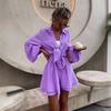 Women's Button Down Puff Long Sleeve Shirt Ruffled Layered Shorts Casual 2 Piece Outfit Set