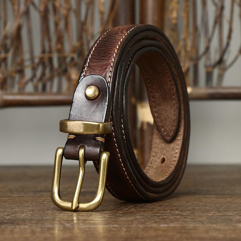 2024 Leather Belt Women'S Trend Personalized Retro Pure Cowhide Denim Pin Buckle Belt