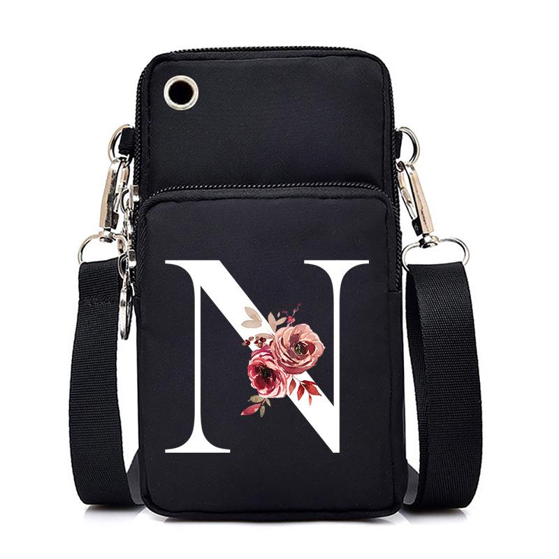 New Letter-printed Black Oblique Span Bag, Mobile Phone Bag, Light To Carry, Vertical Length and Width Change Bag