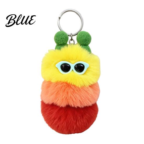 Plush Toy Keychain Sunglasses Caterpillar Keychain Soft Backpack Purse Colorful Accessory Bag Charm Stuffed Keyring Pendant Charm