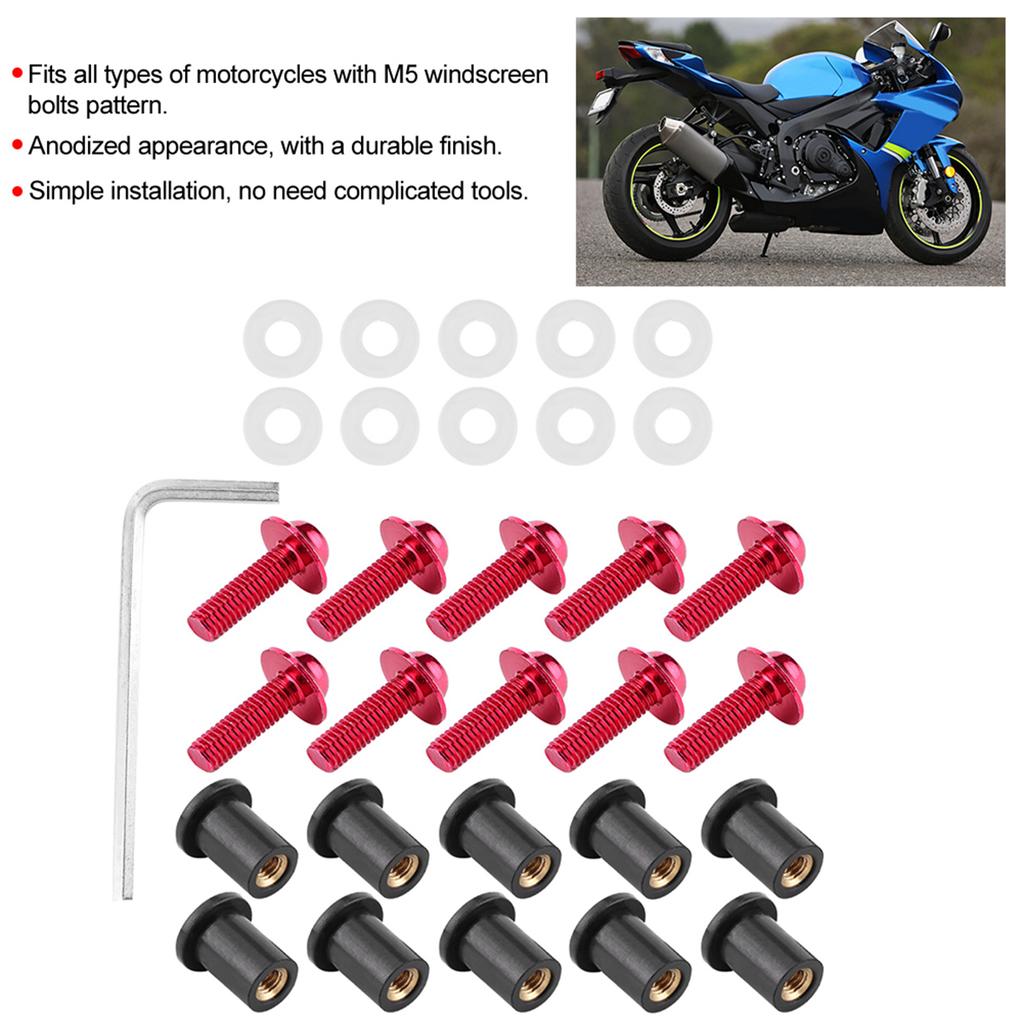 10pcs Motorcycle Windshield Bolts Nut Washers Universal Motorbike Fairing Mounting KitRed