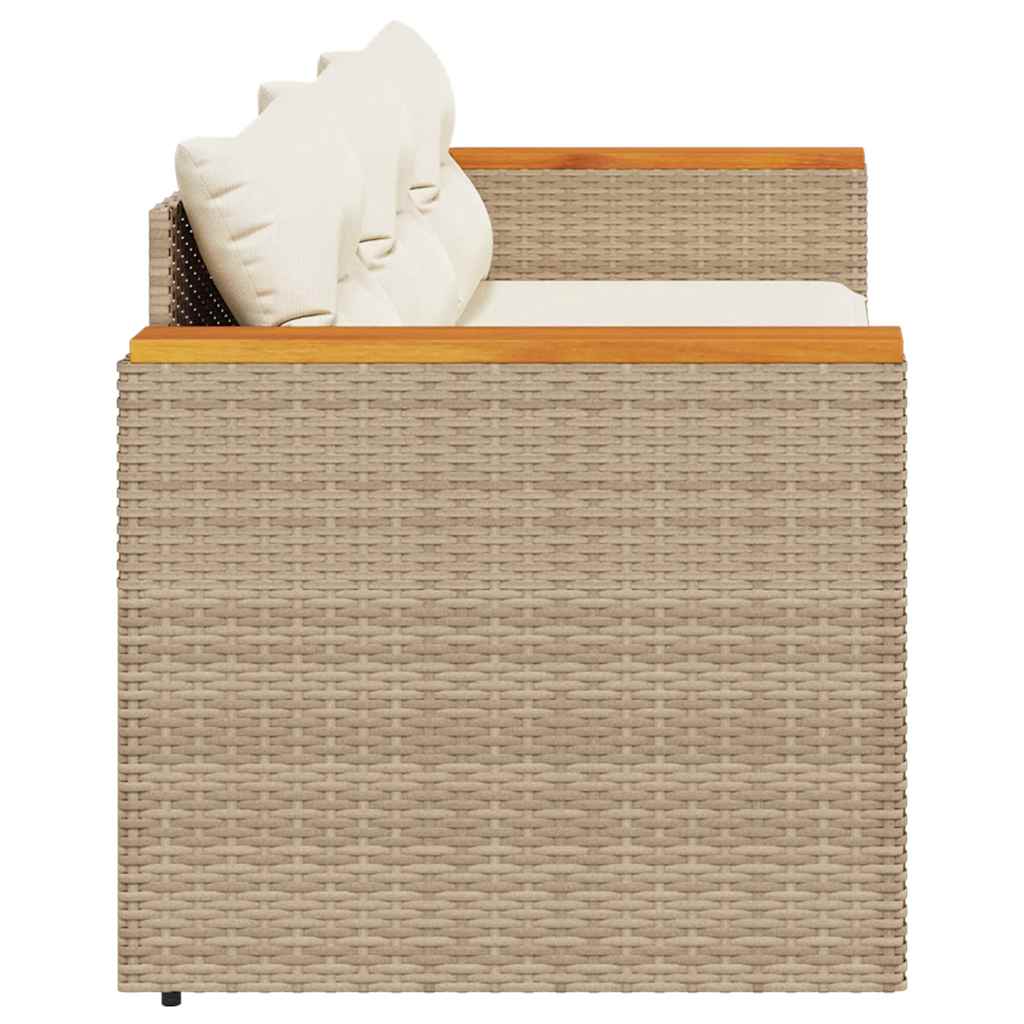 3 Seater Garden Sofa with Cushions Beige Poly Rattan