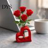 Compact Decorative Vase for Bedroom 3D Printed Hollow Heart Vase, Red Love Shaped Flower Holder Creative PLA Plastic Floral Decor Minimalist Tabletop