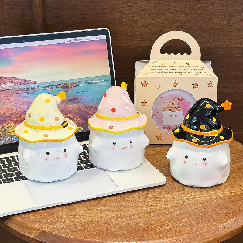 Birthday Gift Weird Ghost Mug with Lid Ceramic Cup for Graduation Girlfriend Gift Souvenir Water Cup