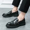 New large size double pin buckle loafers men's patent leather glossy thick heel loafers men's hairstylist casual leather shoes