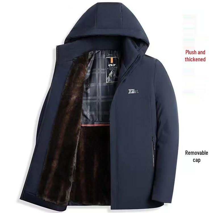 Men's Winter Cotton Jacket with Detachable Hood, Cold-proof and Warm Outerwear for Middle-aged and Elderly, Plus Velvet Lining.