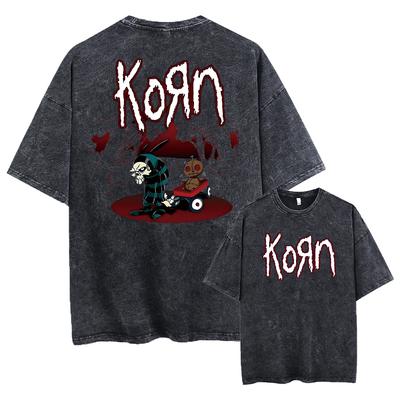 Gewaschenes Vintage Rockband Korn Falling Away From Me T-Shirt Skelett-Print T-Shirts Herrenmode Gothic T-Shirt Übergroße T-Shirts