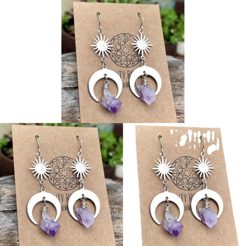 Natural Quartz Crystal Pendant Earrings With Geometric Design For Fashion Ol Style