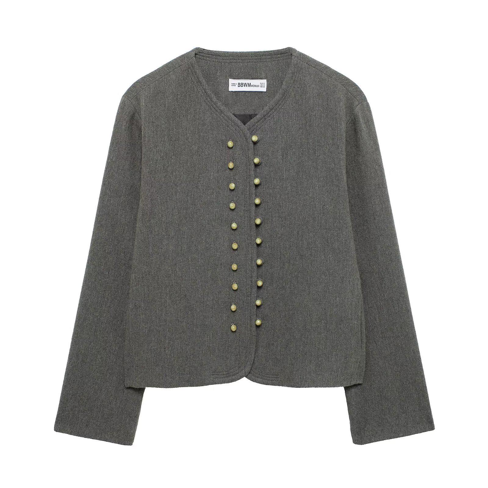 

Женское пальто в европейском и американском стиле, весна 2025, с украшением в виде шарообразной пуговицы Small