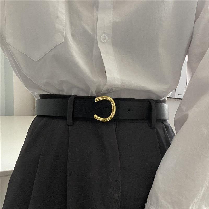 Trendy Minimalist Black Pu Smooth Buckle Belt For Unisex Fashionable Denim Pants