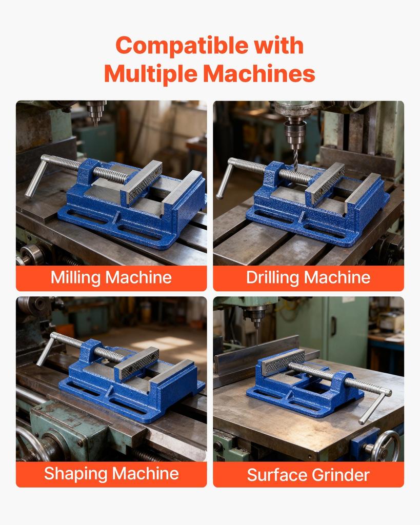VEVOR Drill Press Vise, 4 Inch Jaw Width, Portable Bench Vise, Slotted Base for Easy Installation, Durable Cast Iron Construction, Workbench Vice