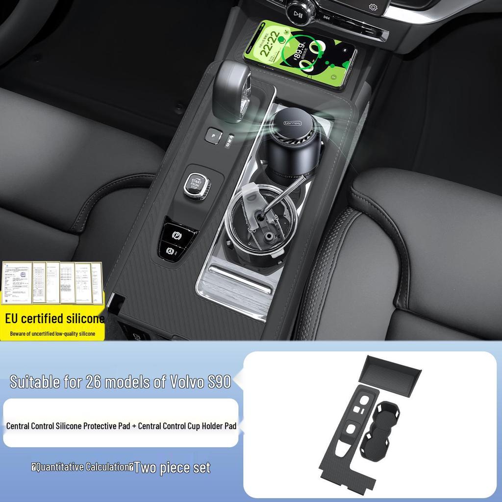 Volvo S90 2026 Center Console Silicone Mat with Wireless Charging and Cup Holder - Interior Upgrade.