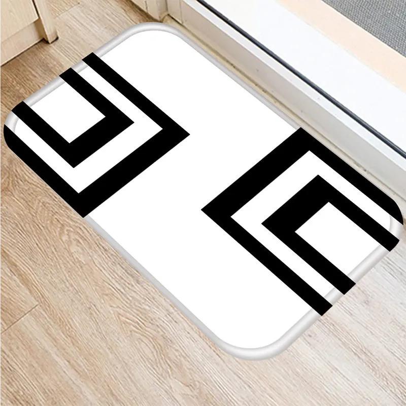 Anti-slip Bathroom Door Mat Oil-proof Kitchen Rug Bedroom Living Room Black and White Geometric Print